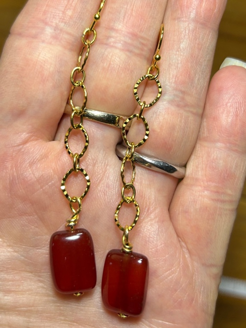 3/$25 Gold Chain Drop Earrings with Carnelian Agate Stone